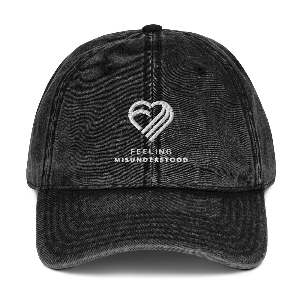 Embroidered White Heart Vintage Cotton Twill Cap