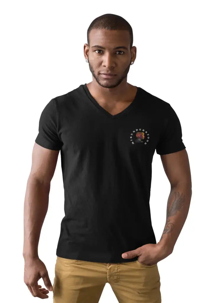 Man With Beanie V-Neck T-Shirt Black / S