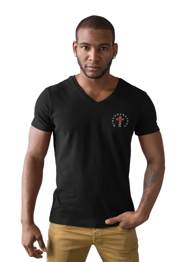 Mens Cross V-Neck T-Shirt Black / S