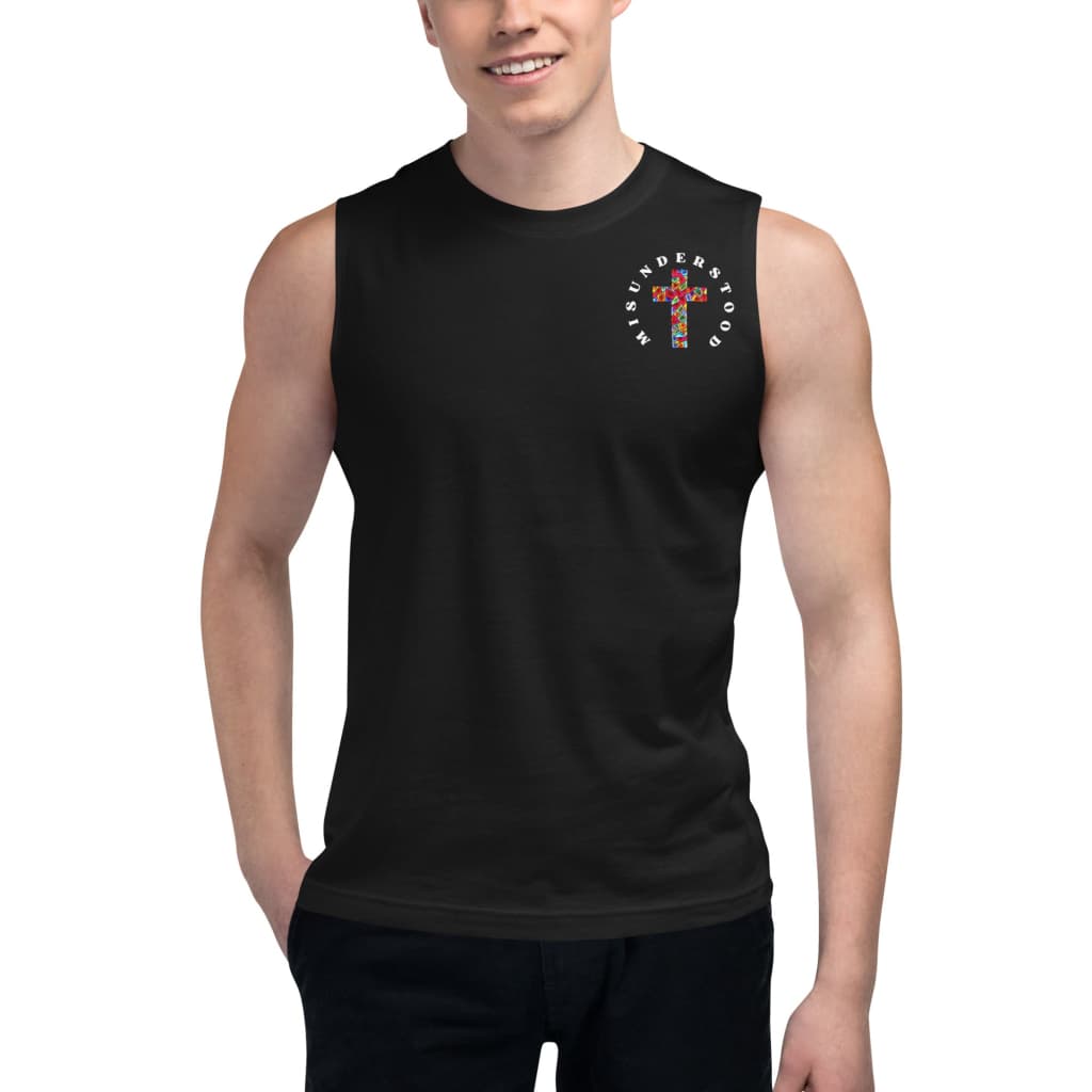 Mens Pocket Cross Muscle Shirt Black / S