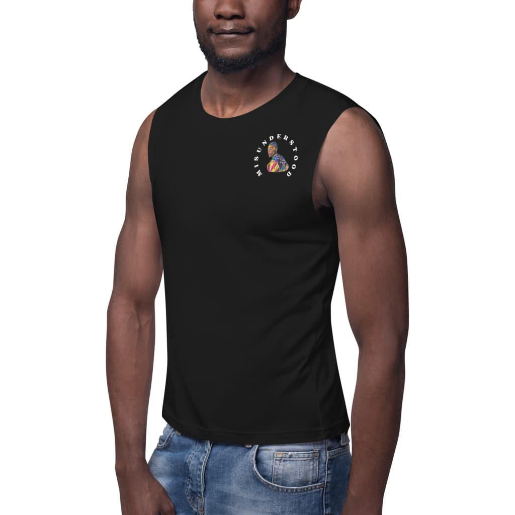 Mens Pocket Flag Over Shoulder Muscle Shirt Black / S