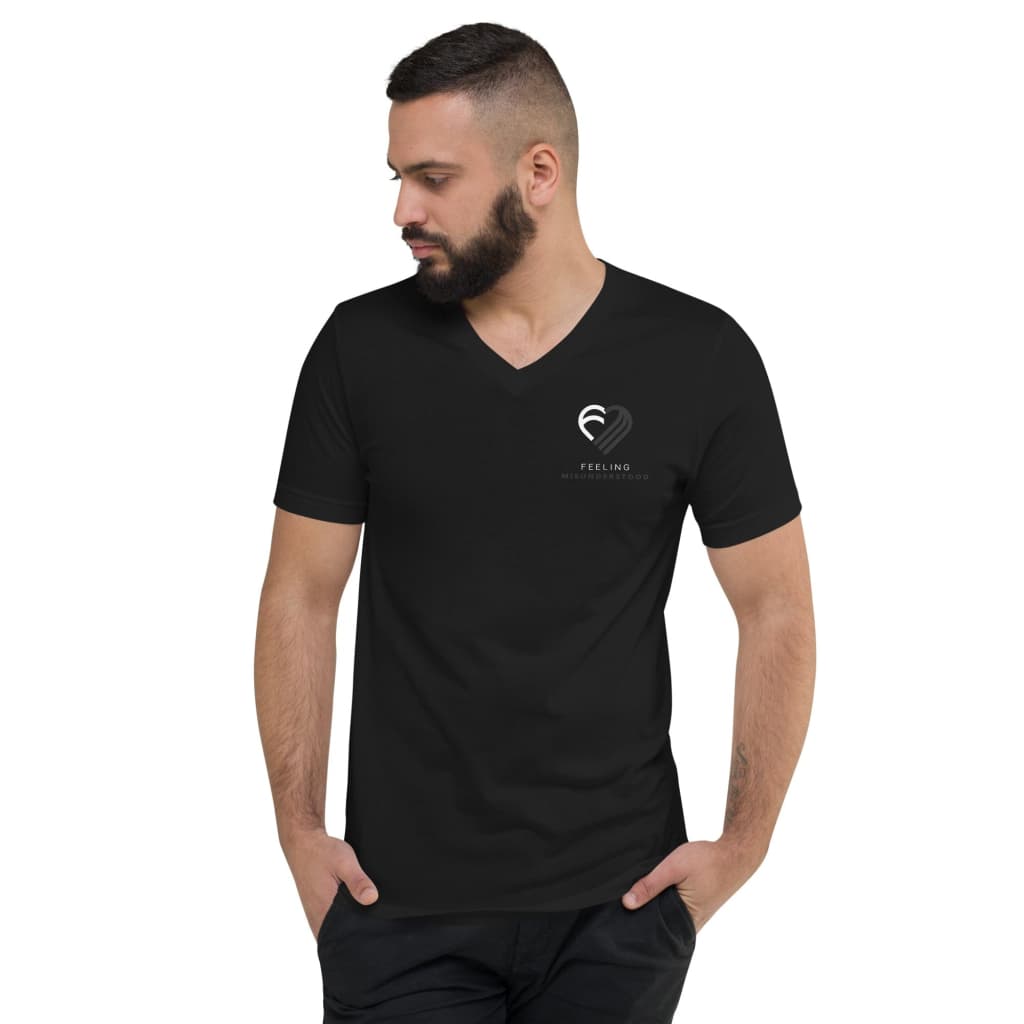 Men's Black & White Heart V-Neck T-Shirt