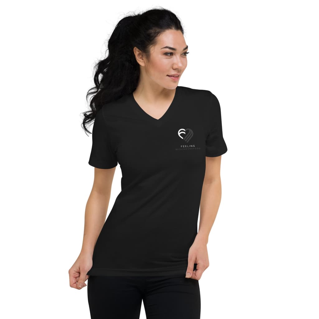 Women's Black & White Heart V-Neck T-Shirt