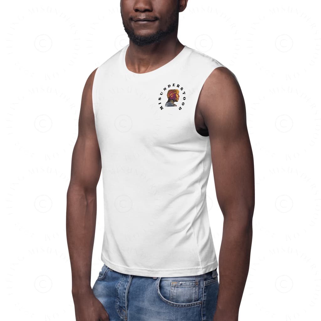 Mens Pocket Man With Beanie Muscle Shirt White / S